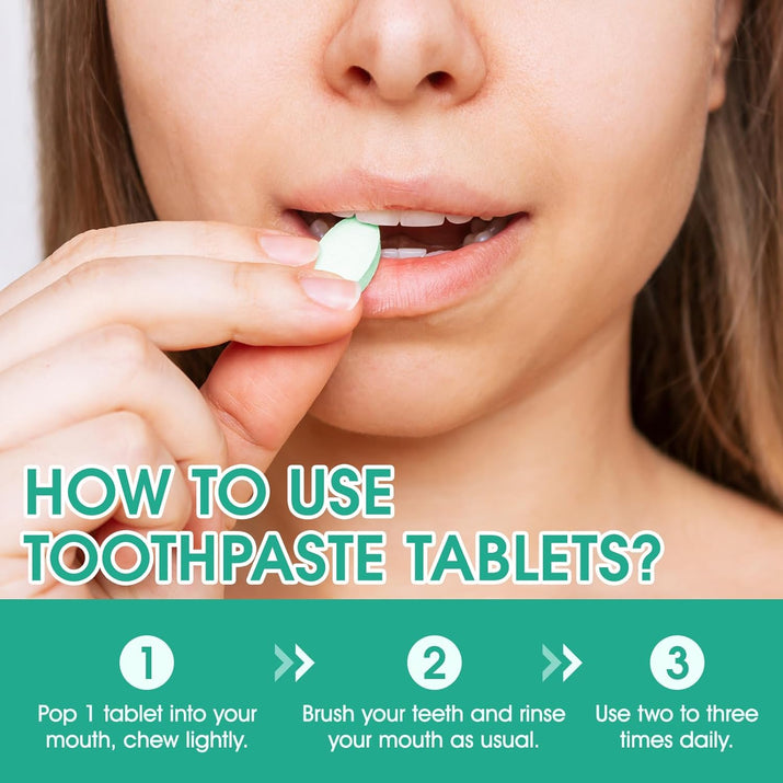 Toothpaste Tablets 150 Tabs - Chewable Nano Hydroxyapatite, Fluoride & Plastic Free, Natural Teeth Whitening, Sensitive Travel Mouthwash Tablets Peppermint (150 PCS)