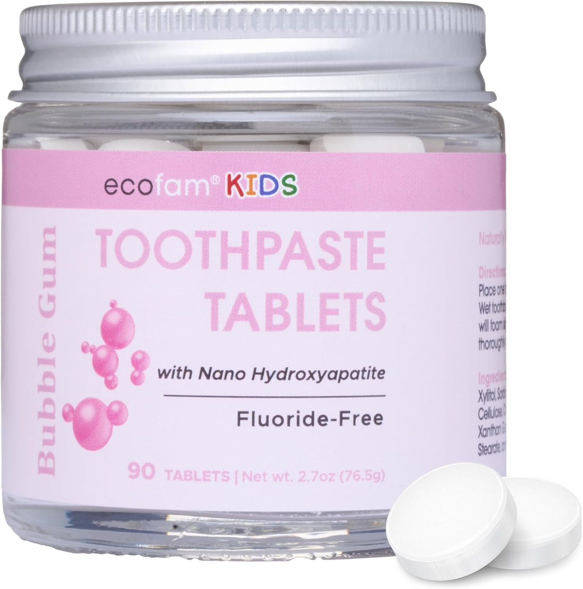 Toothpaste Tablets – Bubblegum | Nano Hydroxyapatite Toothpaste Tablets Kids - Chewable - Made with Xylitol | Fluoride Free L 90 Tabs